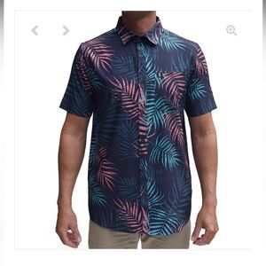 Pete Huntington Bali Handcrafted Batik Palm Frond Shirt - Mens L - Neon Tropical